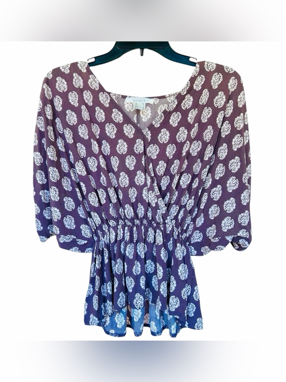 Lascana Venus Women Ruched Cinched Waist & Sleeve Top Paisley Boho Beachy Sz XS